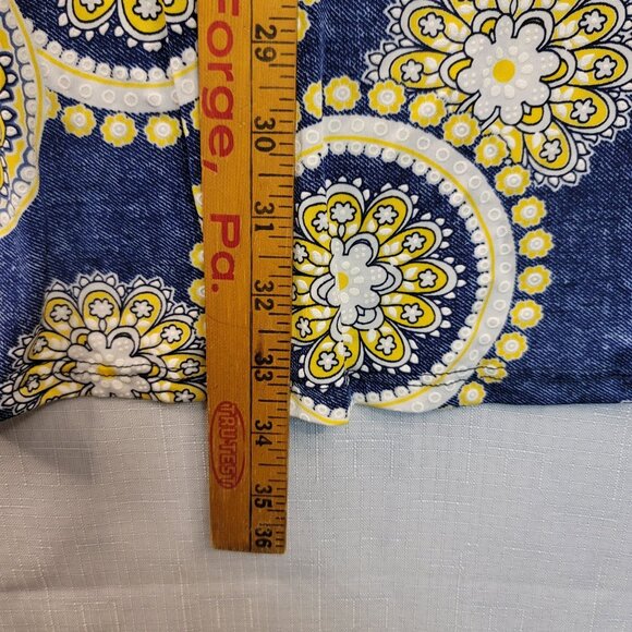 Espresso Blue Yellow Circular Pattern Keyhole Dress Denim Look Fabric Size Large - Picture 6 of 6
